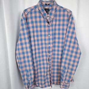 J Crew Pink Blue Plaid Flex Washed‎ Button Up Shirt Mens XL Long Sleeve